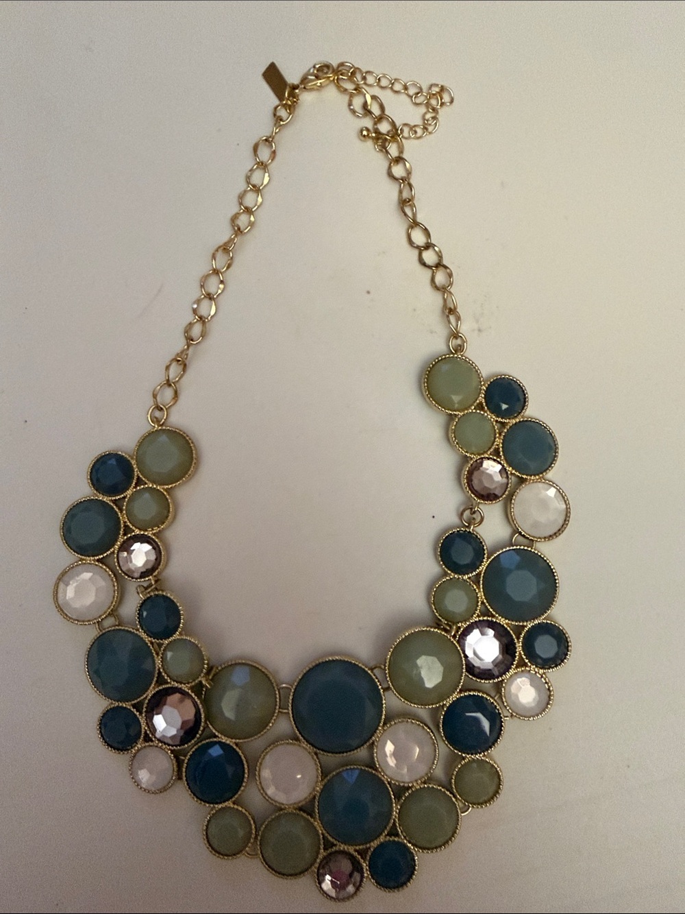 Gold-Tone Multi Gemstone Statement Necklace in Teal, Blue & White